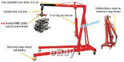 1T 1 Ton Tonne Hydraulic Folding Engine Crane Stand Hoist Lift Jack Wheels Stand