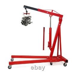 1Ton Heavy Duty Folding Frame Hydraulic Garage Lift Engine Crane Hoist Wheels