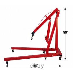 1 Ton Engine Crane Hydraulic Folding Hoist Stand Mobile Workshop Lifter Jack Red