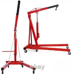1 Ton Hydraulic Folding Workshop Engine Crane Hoist Lift Stand Mobile Wheels Red