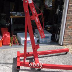 1 Ton Tonne Garage Folding Hydraulic Engine Crane Hoist Lift Stand on Wheels Red