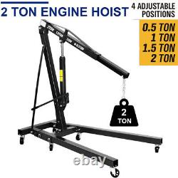 2Ton Hydraulic Folding Engine Crane Hoist Lift Lifter Jack Stand Workshop Wheels