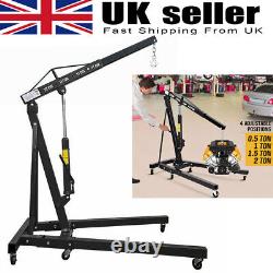 2Ton Hydraulic Folding Engine Crane Stand Hoist lift Jack Wheels Easy Move Black