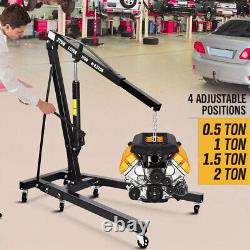 2Ton Hydraulic Folding Engine Crane Stand Hoist lift Jack Wheels Easy Move Black