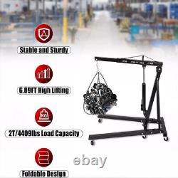 2Ton Hydraulic Folding Engine Crane Stand Hoist lift Jack Wheels Easy Move Black