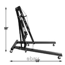 2Ton Hydraulic Folding Engine Crane Stand Hoist lift Jack Wheels Easy Move Black