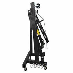 2Ton Hydraulic Folding Engine Crane Stand Hoist lift Jack Wheels Easy Move Black