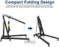 2Ton Hydraulic Folding Engine Crane Stand Hoist lift Jack Wheels Easy Move Black