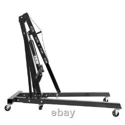 2Ton Hydraulic Folding Engine Crane Stand Hoist lift Jack Wheels Easy Move Black