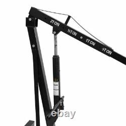 2Ton Hydraulic Folding Engine Crane Stand Hoist lift Jack Wheels Easy Move Black