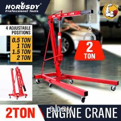 2Ton Hydraulic Folding Engine Crane Stand Jack Workshop Garage Hoist Lift Lifter