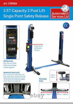 2 Post Lift / Car Vehicle Ramp Hoist 3.5 Ton, Two Post / Single Point Release