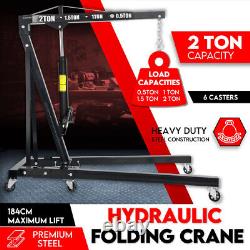 2-Ton Engine Crane Hydraulic Folding Hoist Stand Mobile Garage Lifter Workshop