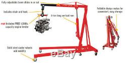 2 Ton Foldable Engine Crane Hoist with Wheels Lifter Tool Hydraulic Lift 2000kgs