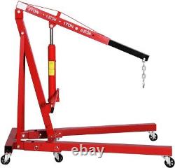 2 Ton Hydraulic Engine Crane Hoist Stand Folding Lifter Lift with Wheels Red