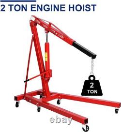 2 Ton Hydraulic Engine Crane Hoist Stand Folding Lifter Lift with Wheels Red