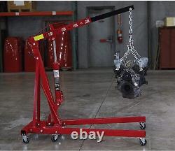 2 Ton Hydraulic Engine Crane Hoist Stand Folding Lifter Lift with Wheels Red