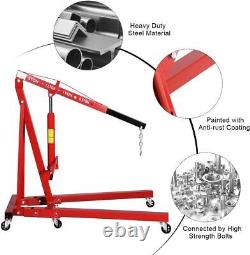 2 Ton Hydraulic Engine Crane Hoist Stand Folding Lifter Lift with Wheels Red