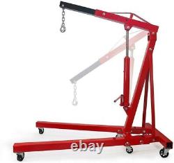 2 Ton Hydraulic Engine Crane Hoist Stand Folding Lifter Lift with Wheels Red