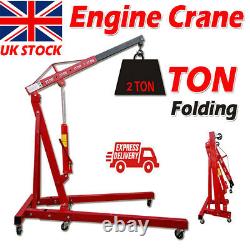 2 Ton Hydraulic Folding Engine Crane Hoist Lift Jack Mobile Wheels Workshop UK