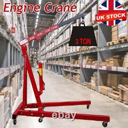 2 Ton Hydraulic Folding Engine Crane Hoist Lift Lifting Stand Wheels Workshop UK