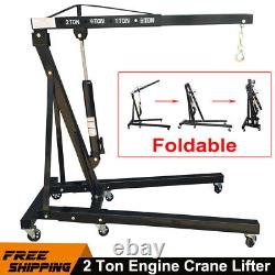 2 Ton Hydraulic Folding Engine Crane Hoist Lift Stand Mobile Wheels Heavy Duty