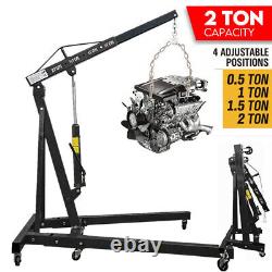 2 Ton Hydraulic Folding Engine Crane Hoist Lift Stand Wheels Easy Move Workshop