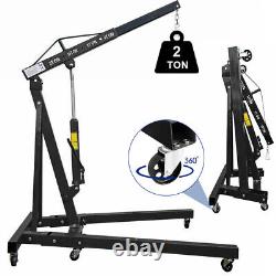 2 Ton Hydraulic Folding Engine Crane Hoist Lift Stand Wheels Easy Move Workshop