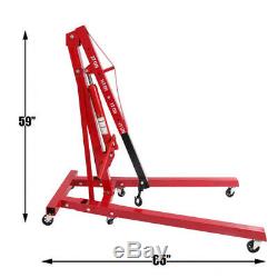 2 Ton Hydraulic Folding Engine Crane Hoist Lift Stand Wheels Workshop Foldable