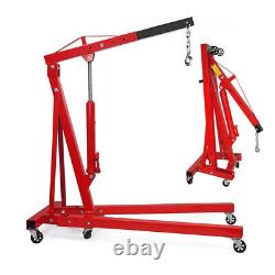2 Ton Hydraulic Folding Engine Crane Hoist Lift Workshop Lifter with Wheels Red