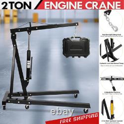 2 Ton Hydraulic Folding Engine Crane Stand Hoist lift Jack For Garage Easy Move