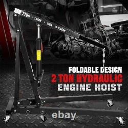 2 Ton Hydraulic Folding Workshop Engine Crane Hoist Lift Stand Garage Wheels UK