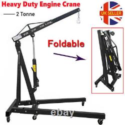2 Ton Hydraulic Lift Folding Workshop Engine Crane Hoist Lift Stand Wheels Black