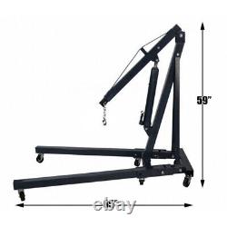 2 Ton Hydraulic Lift Folding Workshop Engine Crane Hoist Lift Stand Wheels Black