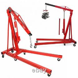 2 Ton Red Hydraulic Folding Engine Crane Hoist Lift Stand 2000kg Garage Workshop