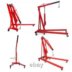 2 Ton Red Hydraulic Folding Engine Crane Hoist Lift Stand 2000kg Garage Workshop