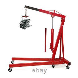 2 Ton Tonne Engine Crane Stand Hoist Lift Jack Hydraulic Folding Red with Wheels