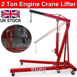 2 Ton Tonne Garage Folding Hydraulic Engine Crane Hoist Lift Stand with Wheels Red