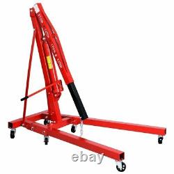2 Ton Tonne Garage Folding Hydraulic Engine Crane Hoist Lift Stand with Wheels Red