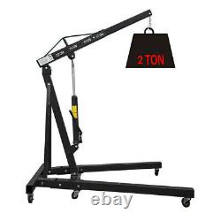 2 Ton Tonne Hydraulic Folding Engine Crane Hoist Lift Stand With Wheels Workshop