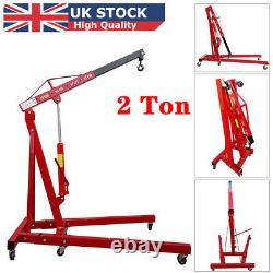 2 Ton Tonne Hydraulic Folding Workshop Engine Crane Hoist Lift Stand Wheels UK