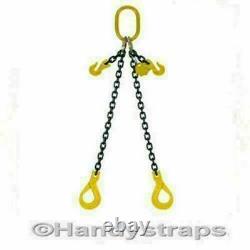 2m x 2 Leg x 7mm Self Locking Hooks Lifting Chain Sling 2.12ton Shortners Rated
