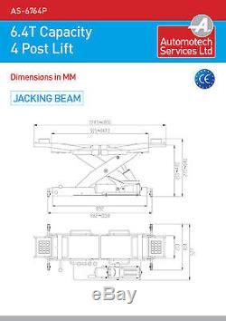 4 Post Lift / Four Vehicle Car Ramp / Hoist 6.4 Ton, With Jack Beam New