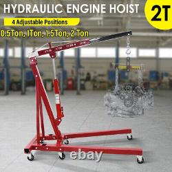 Adjustable 2Ton Hydraulic Folding Workshop Engine Crane Hoist Lift Stand 6 Wheel