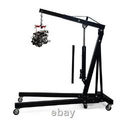 Black 2 Ton Hydraulic Lift Folding Workshop Engine Crane Hoist Lift Stand Wheels