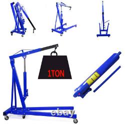 Blue 1Ton Hydraulic Folding Engine Crane Hoist Lift Stand 1000kg Garage Workshop