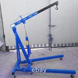 Blue 1Ton Hydraulic Folding Engine Crane Hoist Lift Stand 1000kg Garage Workshop