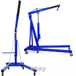 Blue 1 Ton Hydraulic Engine Crane Folding Hoist Stand Mechanics Lifting & Wheels