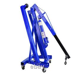 Blue 1 Ton Hydraulic Engine Crane Folding Hoist Stand Mechanics Lifting & Wheels