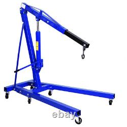 Blue 1 Ton Hydraulic Engine Crane Hoist Stand Folding Mechanics Lift with Wheels